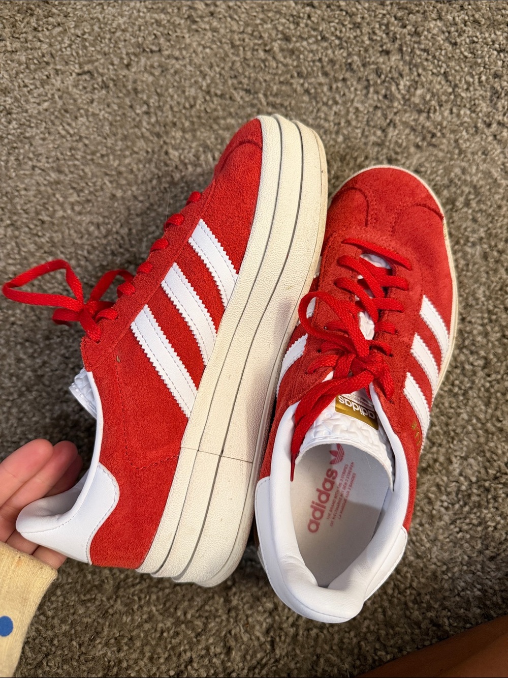 adidas Red Suede Low-Top Sneakers with White Stripes